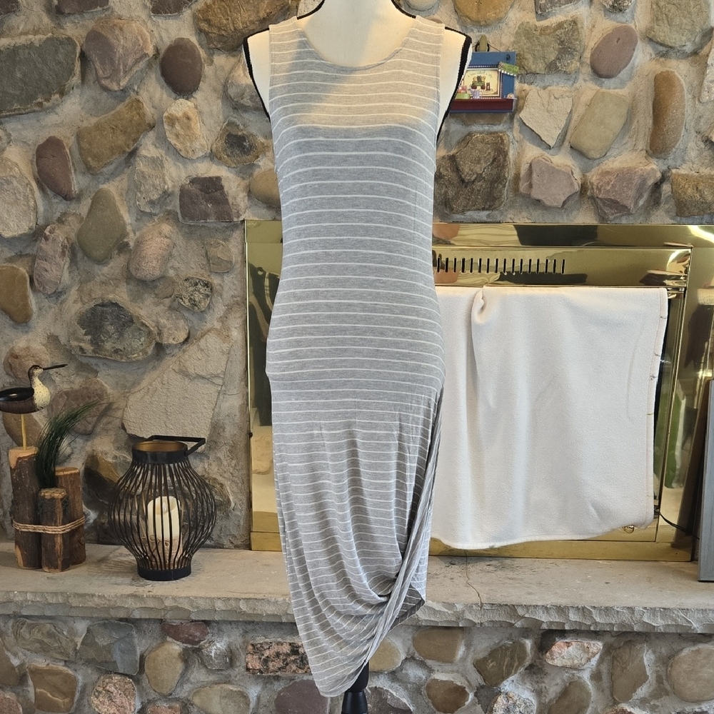 Express Gray Asymmetrical Striped Dress